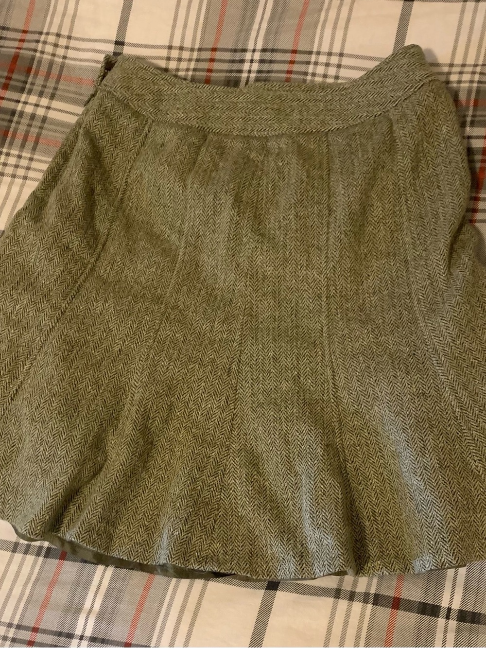 Ann Taylor Olive Green Herringbone Skater Skirt